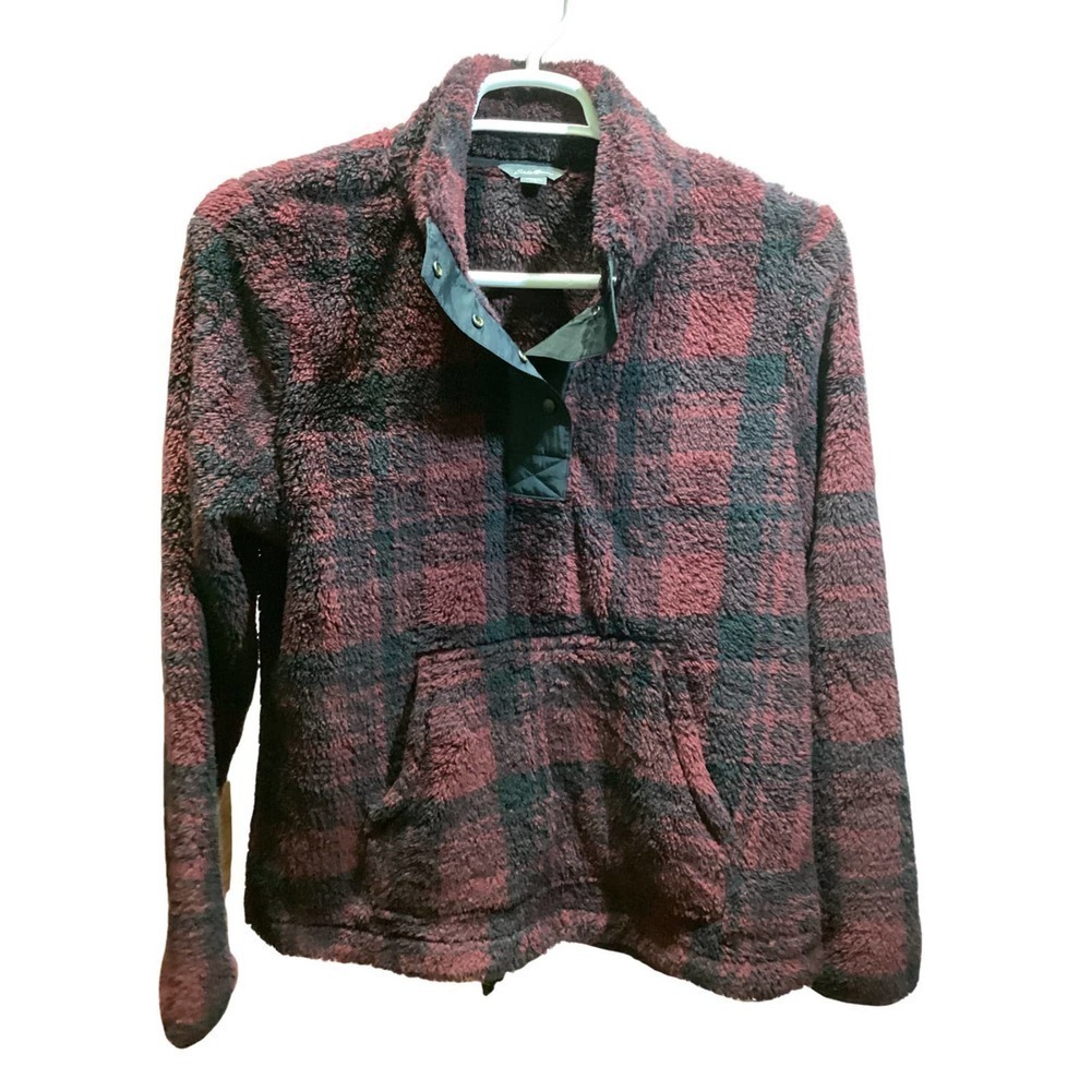 eddie bauer  plaid pullover snap button pull up